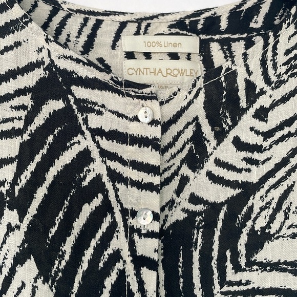 Cynthia Rowley 100% Linen Blouse Palm Leaf Shirt Mother of Pearl Plus Size 1X - Picture 10 of 16
